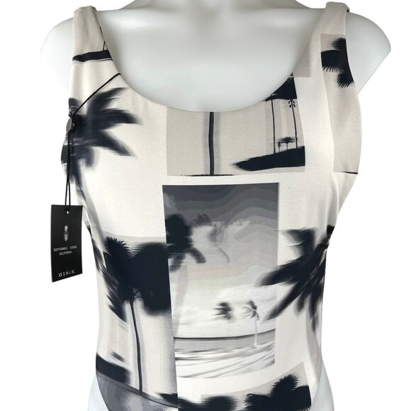 NEW Skatie x Rocky Barnes Cream Black Palm Tree High Leg One Piece Swimsuit M - Picture 3 of 4